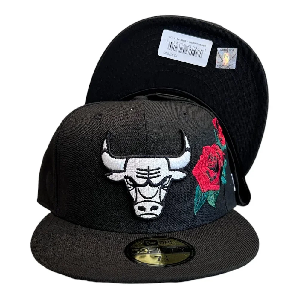 New Era Chicago Bulls Core Rose 59FIFTY Fitted Hat Cap Black - Picture 1 of 7